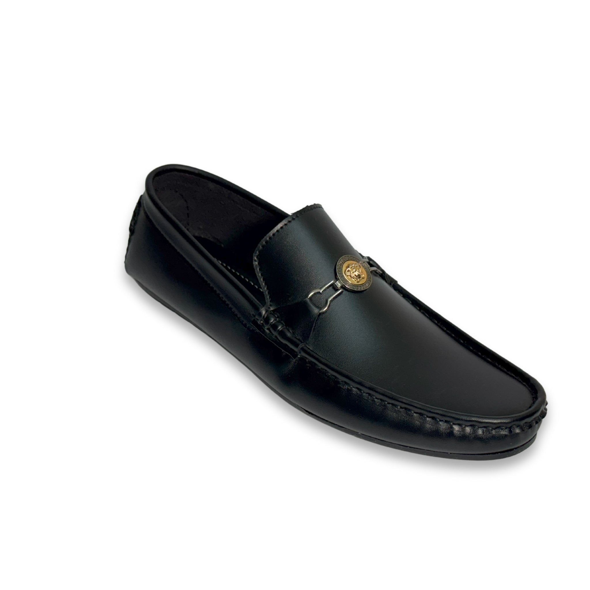 Black Gold Buckle Loafers