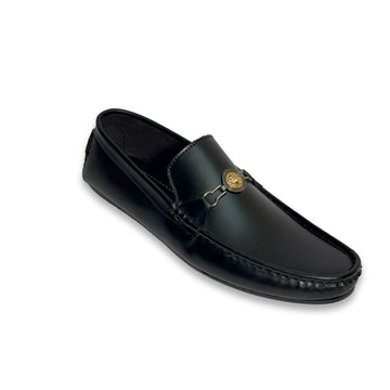 Black Gold Buckle Loafers